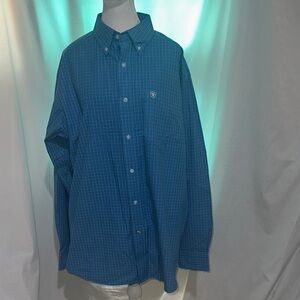 Two tone blue & white mens Ariat Pro long sleeve button down shirt size large